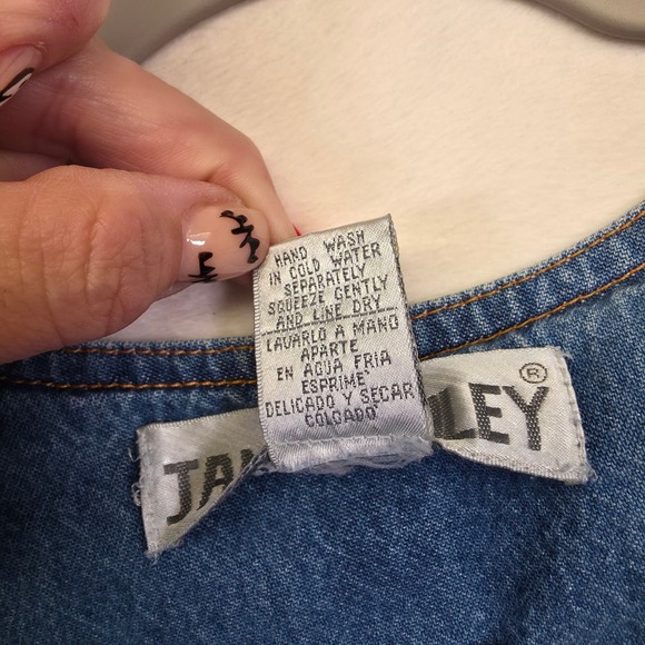 Jane Ashley Denim Dress Women M Blue Floral Embroidered Cottagecore Prairie Midi - Picture 8 of 13